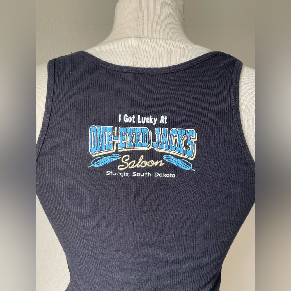 1990s Vintage Sturgis One Eyed Jacks Biker Saloon Tank Top
